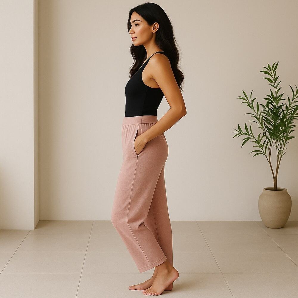 Barefoot Dreams Mauve Pink Cotton Lounge Pants XS Soft Wide Leg Cozy Relaxed Fit - Picture 2 of 8